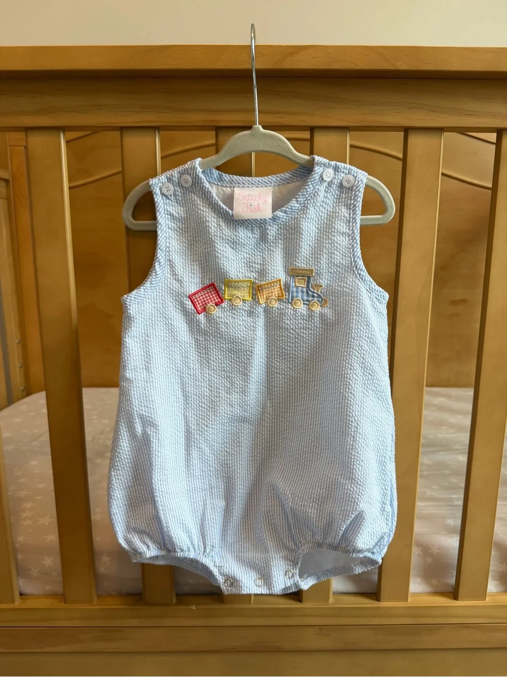 Stitchy Fish 18 Month Light Blue Baby Boys' Train Romper